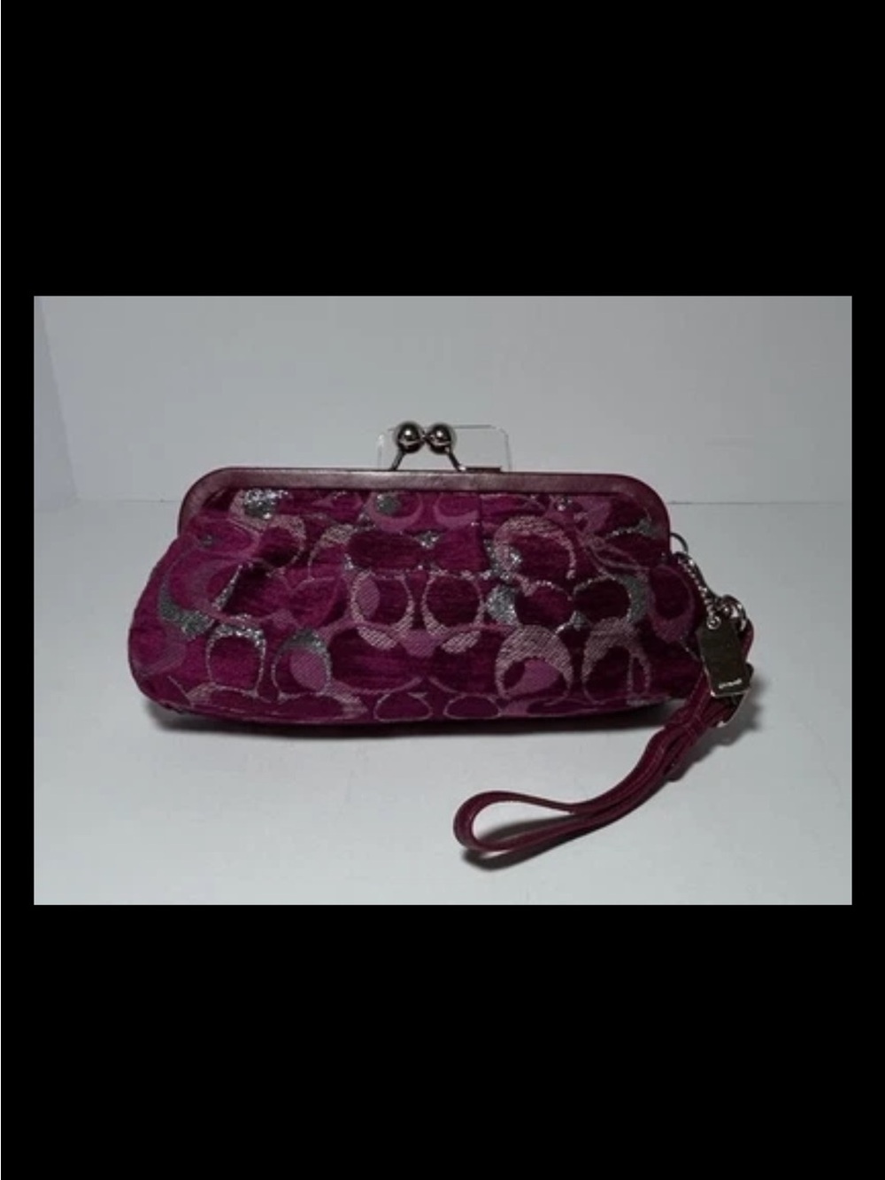 Coach Wristlet/Clutch Fuchsia Pleated Chenille, Kiss-lock Frame *VINTAGE* NWOT - Picture 2 of 11